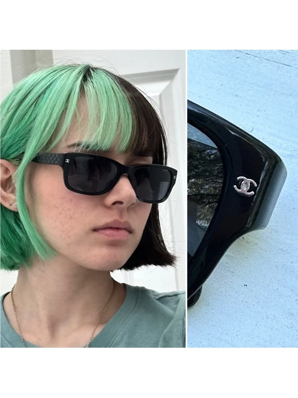 CHANEL Black Rectangular Logo Sunglasses - Black